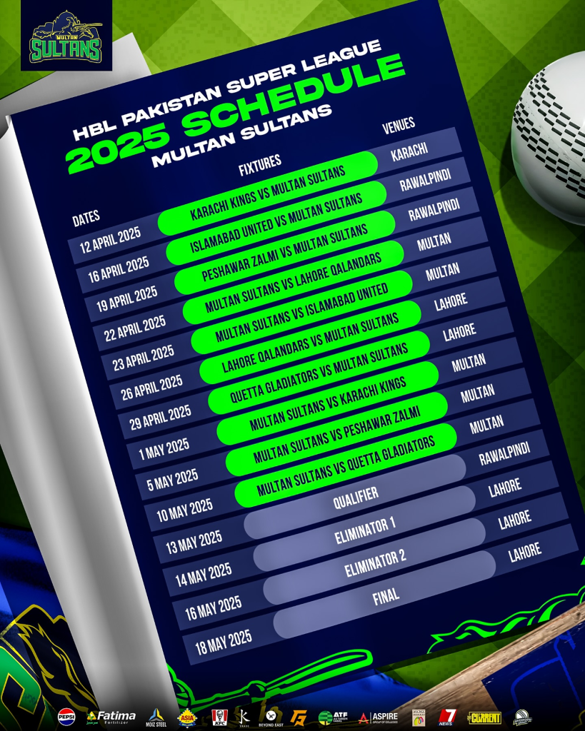 Multan Sultans Schedule 2025